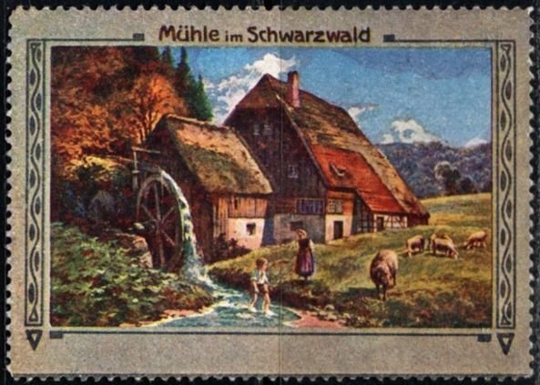 Vintage Germany Poster Stamp Mill In The Black Forest