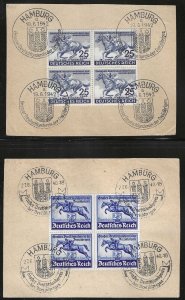 Germany, Scott #B172 and B204, Blocks of 4, Used, with Special Hamburg Cancels