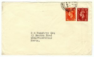 GB Devon Cover LUNDY ½ Puffin Pictorial Stamp Wheathampstead 1954{samwells}PE37 