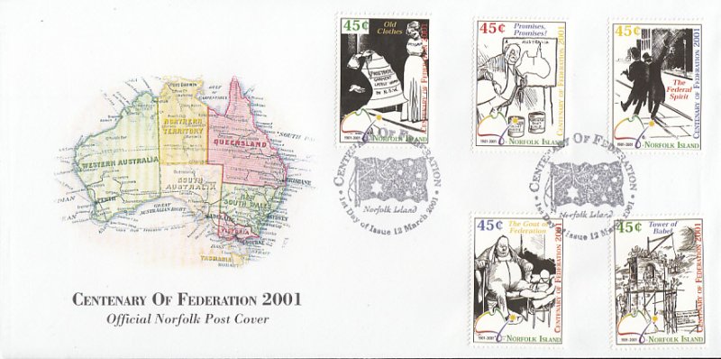 Norfolk Island 2001 FDC Sc #722-730 Set of 9 Centenary of Australian Federation