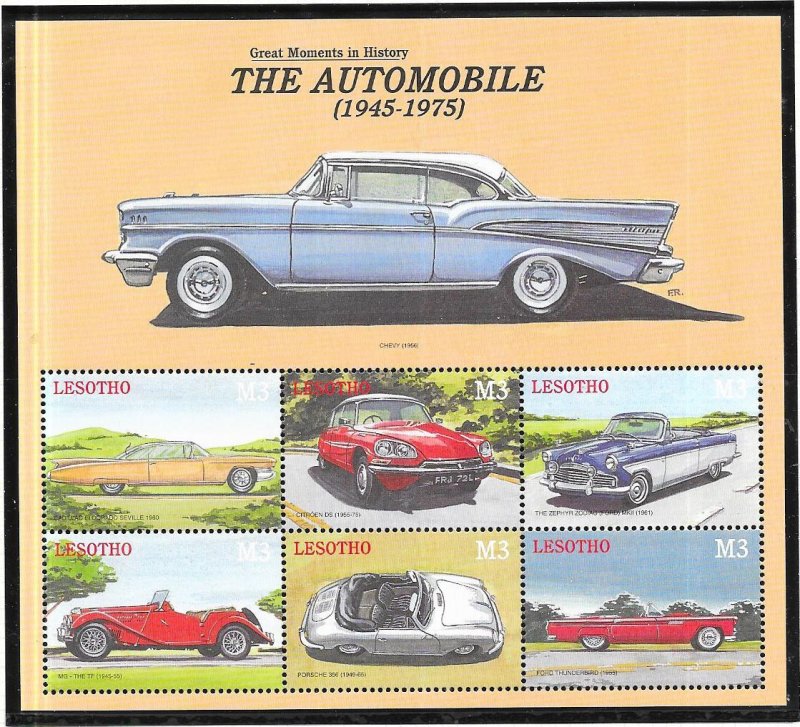 Lesotho #1249  3M  The Automobile sheet of 6 (MNH) CV $7.50