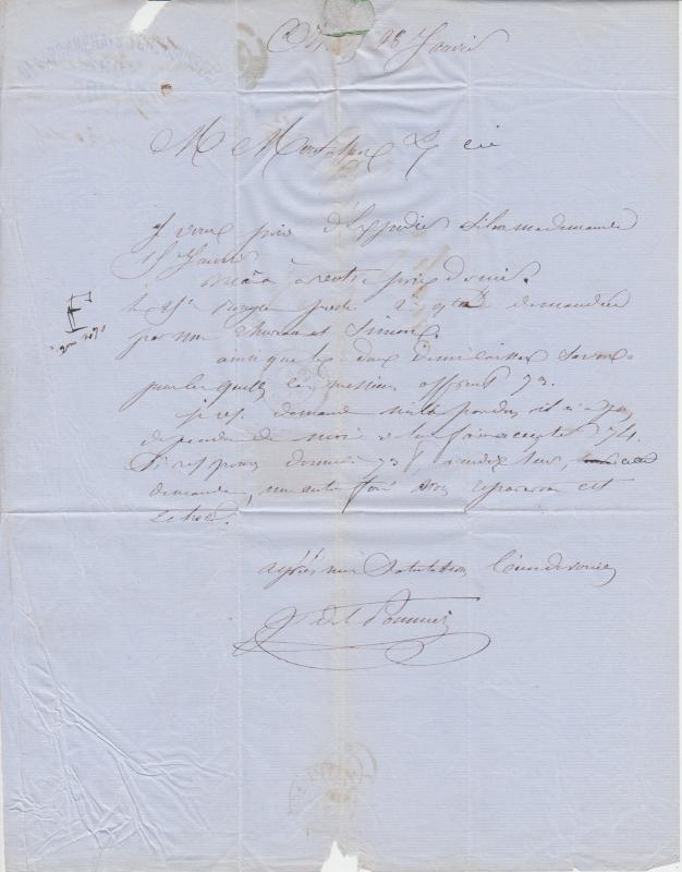 France Sc 15d on 1861 Self Folded Letter, Orleans-Lyon, fresh.