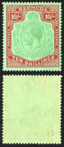 Bermuda SG92 10/- Green and red/Pale emerald (faded) M/M Cat 140 pounds