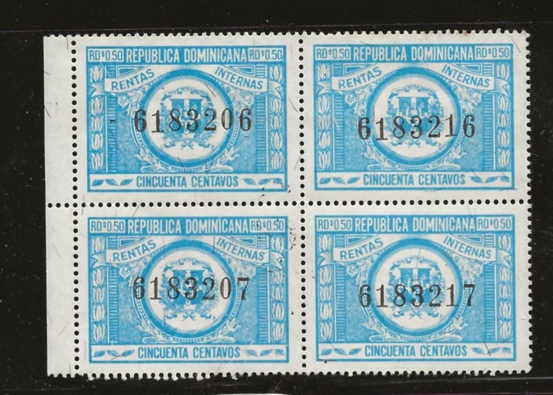 DOMINICAN REPUBLIC  RENTAS INTERNAS  BLOCK OF 4   MNH