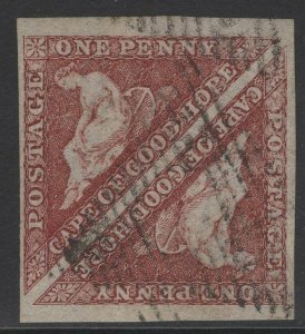 CAPE OF GOOD HOPE SG18c 1863 1d BROWNISH RED FINE USED PAIR WITH BRANDON CERT