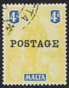 MALTA 1926 POSTAGE OVERPRINTED 'MALTA' 4D USED