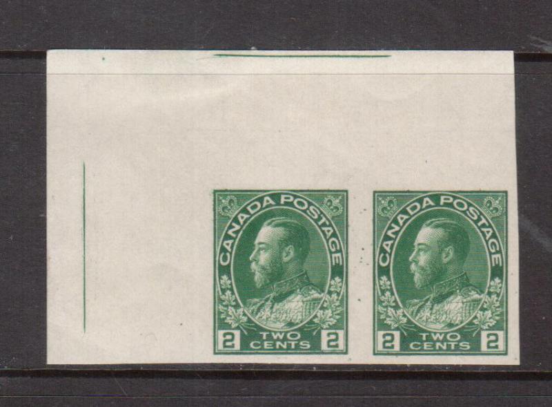 Canada #137 Extra Fine Mint Top Margin Pair With Guidelines At Top & Left