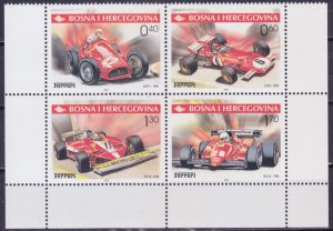 Bosnia and Herzegovina, 2001, Ferrari Cars, 4 block, Mi#237-40, MNH,++
