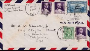 Canal Zone 1937 Nice Airmail Cover to San Francisco, Ca. Colorful franking