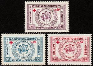 ✔️ CAMBODIA 1959 - RED CROSS OVERPRINT - Sc. B8/B10 Mi. 95/97 MNH ** [1KHP095]