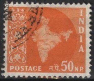 India 313 (used) 50np map of India, orange (1959)
