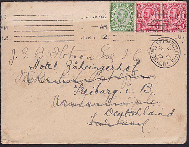 TURKEY BR PO IN CONSTANTINOPLE 1912 cover ex UK rediirected to Germany......7673