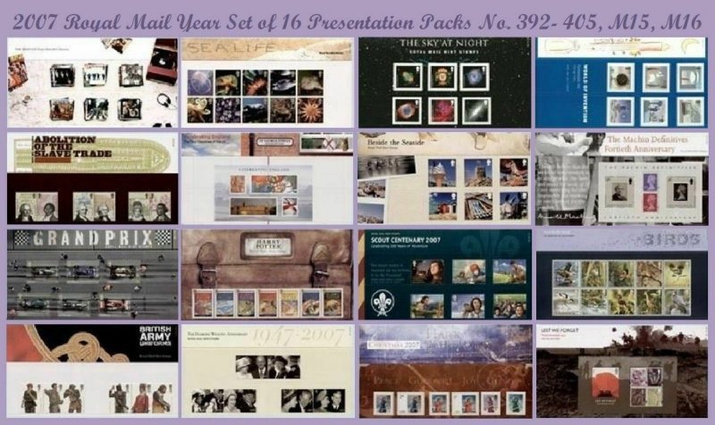 2007 Commemorative Presentation Packs Complete Year + M/S (16) Nos 392-405