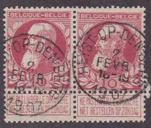 Belgium # 85, King Leopold With Label, Used pair, 1/3 Cat