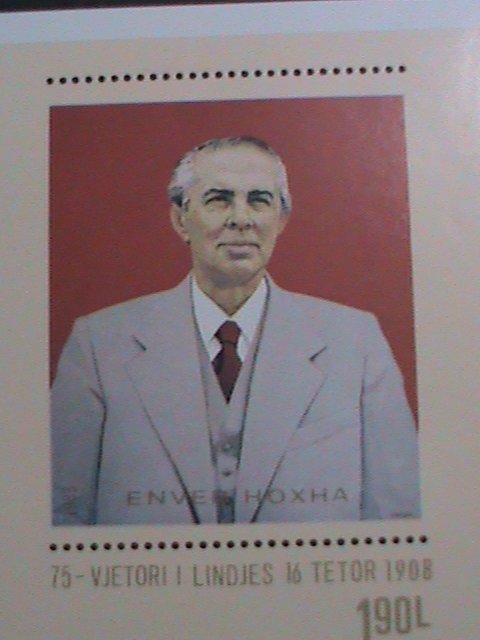 ​ALBANIA-1983 ERROR- MISSING PERF:75TH BIRTHDAY-ENVER HOXHA  MNH-S/S-VF