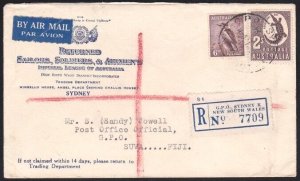 AUSTRALIA 1948 Registered Returned Soldier's Soc cover Sydney to Fiji......A8726