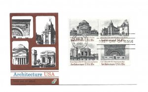 1928-31 Architecture 1981 Spectrum Covers, block of 4, FDC