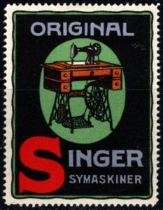 Vintage Denmark Poster Stamp Original Singer Sewing Machines Unused