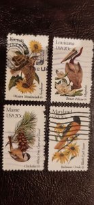 US Scott # 1968, 1970-1972; Four used 20c Birds/Flowers from 1982; VF; off paper