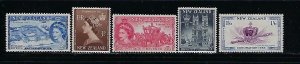 NEW ZEALAND SCOTT #280-284 1953 CORONATION ISSUE - MINT NEVER HINGED/LIGHT