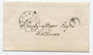 1850s Baltimore MD drop rate stampless 1 in circle handstamp [5247.79]