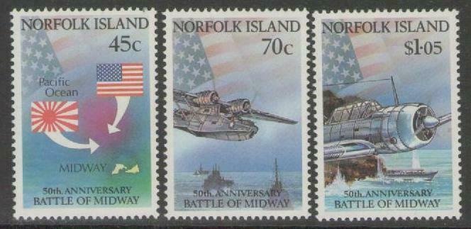 NORFOLK ISLAND SG531/3 1992 ANNIV. OF BATTLE OF MIDWAY MNH