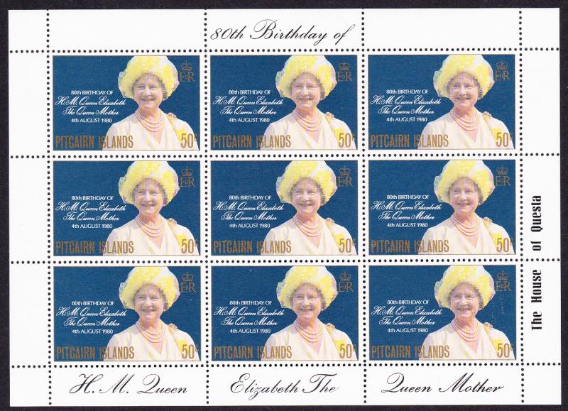 Pitcairn Queen Elizabeth the Queen Mother Sheetlet of 9v SG#206 SC#193