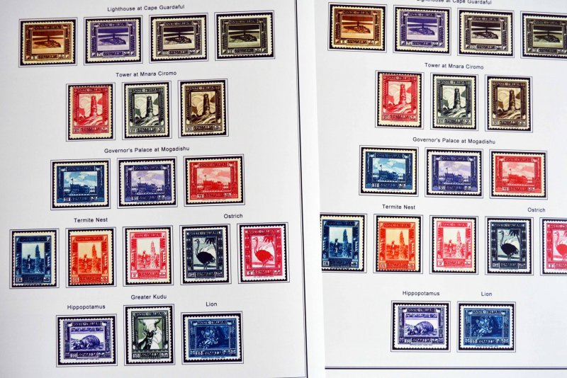 COLOR PRINTED ITALIAN SOMALIA 1903-1960 STAMP ALBUM PAGES (45 illustrated pages)