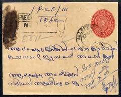 Indian States - Travancore 3/4ch red p/stat env reg used ...