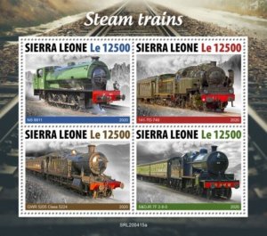 Sierra Leone - 2020 Steam Train Locomotives - 4 Stamp Sheet - SRL200415a
