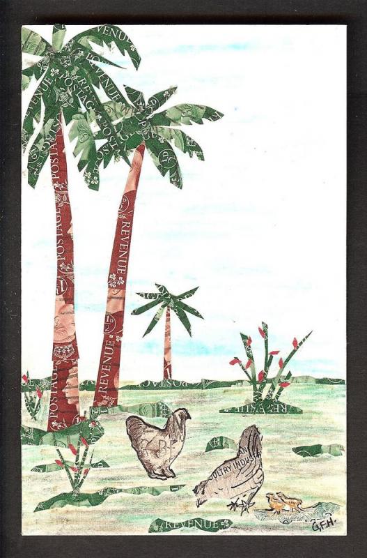 Palm Trees & Two Fowls on Handmade Stamp Card