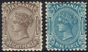 TASMANIA 1906 QV 8D AND 9D WMK CROWN/A PERF 11