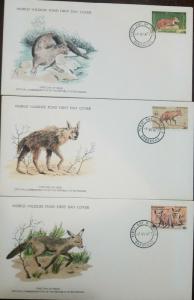 L) 1977 BOTSWANA, CLAWLESS NUTRIA, BROWN HYENA, FAUNA, NATURE, FOX, WILD ANIMALS 