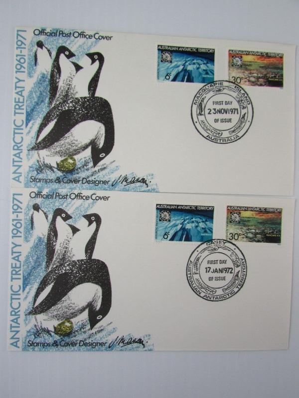 4 unaddressed 1971-72 bird covers 10th anniv. Antarctic Treaty #L19-20  VF