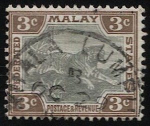 MALAYA  1901  3c Used Tiger, Sc 19  F-VF, KUALA LUMPUR Postmark/cancel