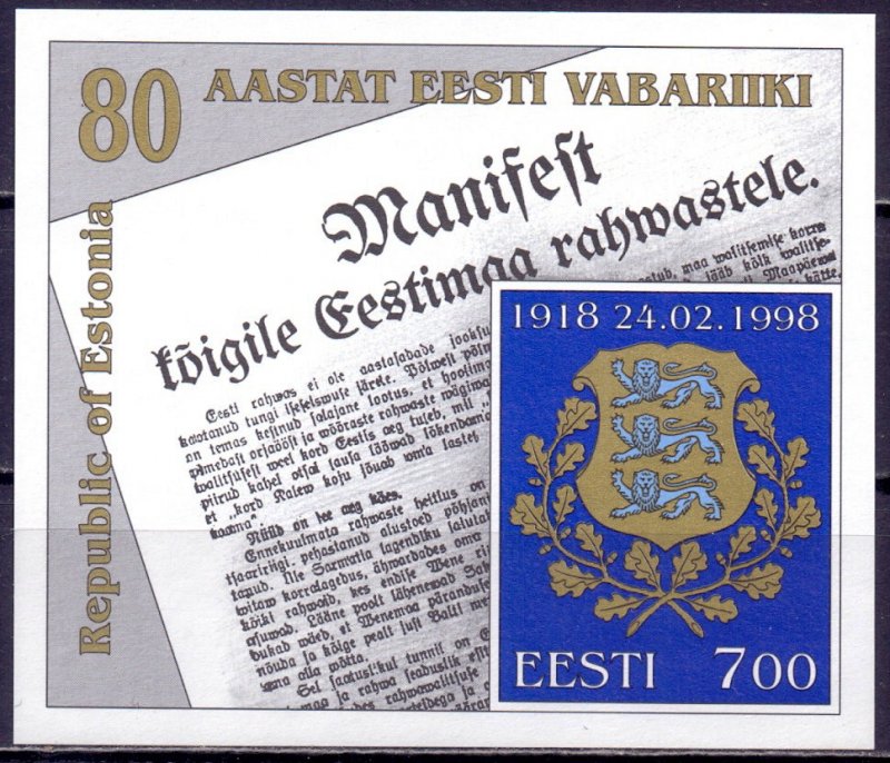 Estonia. 1998. bl11. 80 years of the Republic of Estonia. MNH. 