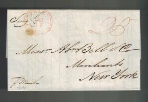 1840 Charleston SC USA Stampless Cover to New York