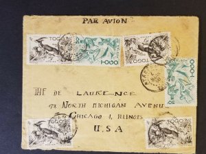 1950 Atakpam? Togo French West Africa Chicago USA Multi Franking Air Mail Cover