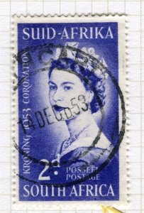 SOUTH AFRICA; 1953 QEII Coronation issue 2d. fine used PLATE FLAW value
