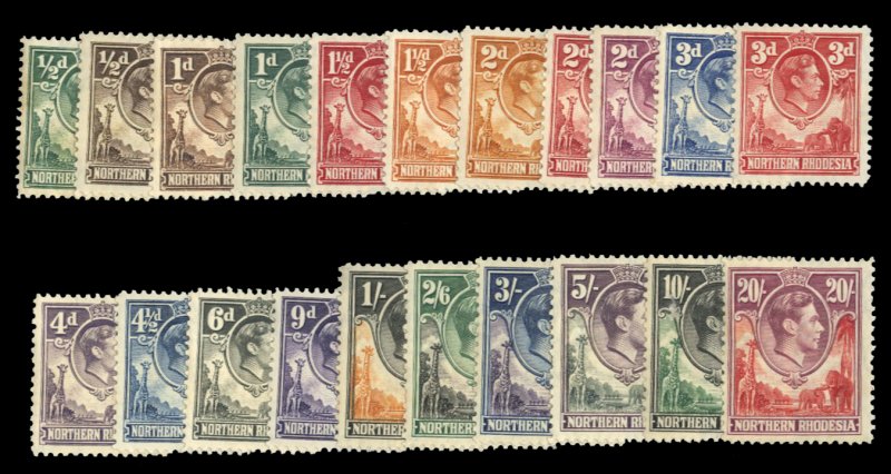 Northern Rhodesia #25-45 Cat$156.85 (for hinged), 1938-52 George VI, complete...