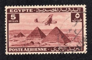 Egypt 1943 5m copper brown Airmail, Scott C34 used, value = 30c