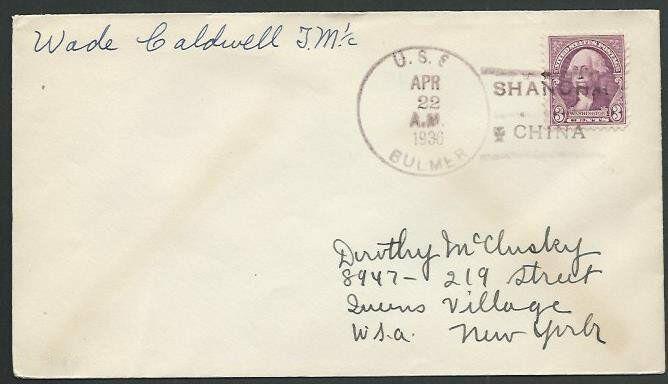 CHINA USA 1936 navy cover USS BULMER at Shanghai...........................61128