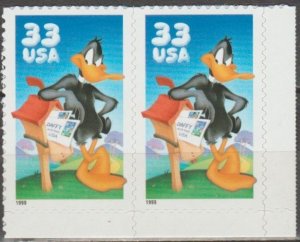 3307a, Pair(LR) W/ Wave Die Cut on back-side. Daffy Duck MNH, .33 cent.