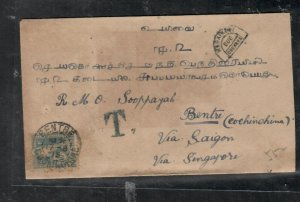 INDOCHINA (P1211B)  INCOMING POSTAGE DUE COVER FROM INDIA  50C   #19 