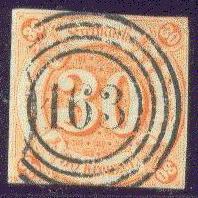 THURN & TAXIS 52 USED 1859 30 orange CV $475.00