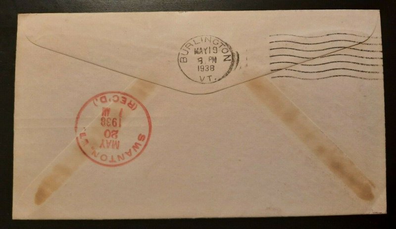 1938 First Flight Air Mail Illustrated Cachet Cover Rutland Swanton Vermont