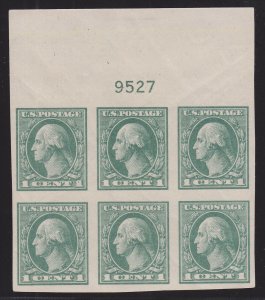 US 531 1c Washington Mint Plate # 9527 Block of 6  XF OG NH SCV $200