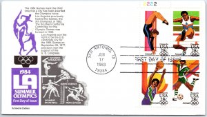 US FIRST DAY COVER 1984 ATHENS OLYMPICS PLATE BLOCK OF 4 ON ARISTOCRAT CACHET A