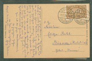 Germany 202 Inflation Era: mailed on August 1, 1923 the first day of rate (August 1-23, 1923) franked with a 400 mark numeral st