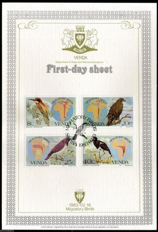 Venda 1983 Migratory Birds Maps Eagle Strok Wildlife Sc 100-3 FD Sheet # 15048B